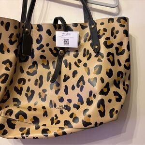 Coach Leopard Print Tote - Beige and Black